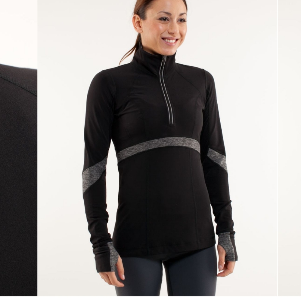 Lululemon Pullover Quarter Zip Long Sleeve In Black/Heathered Black Size 4